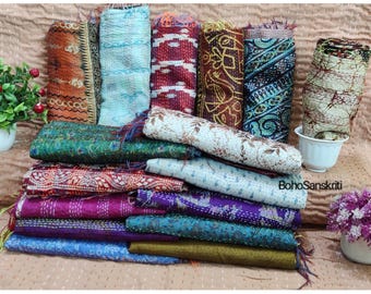 Lightweight bandana Handmade kantha shawl Soft reversible foulard Colorful floral print silk scarfs