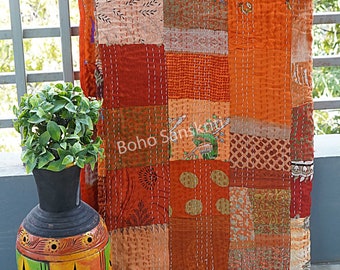 PATCHWORK KANTHA QUILT Indian Vintage Throw Blanket Silk Bedcover Handmade Bohemian Coverlets Queen Twin size Bedspread Quilts For Sale