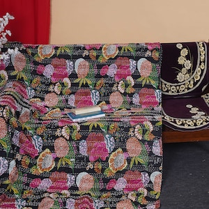 Boho bedding throw Cotton Quilted Blanket Indian Handmade Bedspread Kantha Work Bohemian Bed cover Throw Blanket