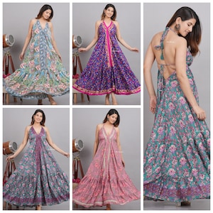 Wholesale lot Backless Dress Indian Vintage Handmade Silk Dress Women Silk Dress Boho Bohemian Dress Hippie Dress Ethnic Dress Maxi Dress
