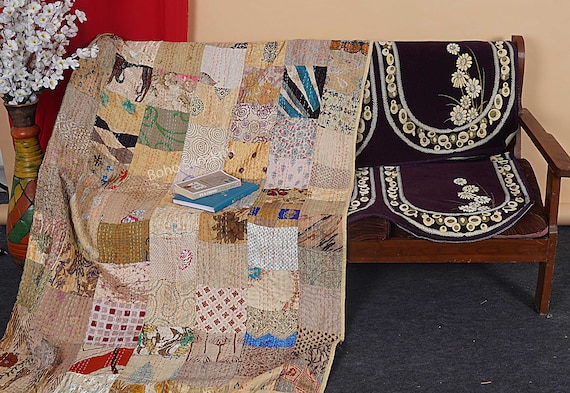 Bohemian Patchwork Quilt Kantha Quilt Handmade Vintage Quilts Boho King Size Bedding Throw Blanket Bedspread Quilting Hippie Quilts For Sale