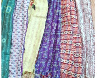 Wholesale Lot, Silk Blend Kantha Scarf, Reversible Boho Shawl