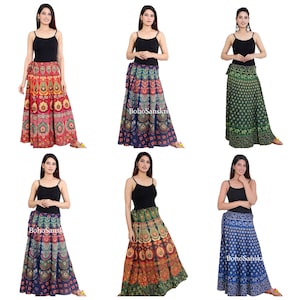Wholesale Lots Indian handmade Cotton Skirts Boho Skirts Floral Printed Maxi Long Cotton Skirts Handmade Wrap Bohemian Skirt FREE SHIPPING