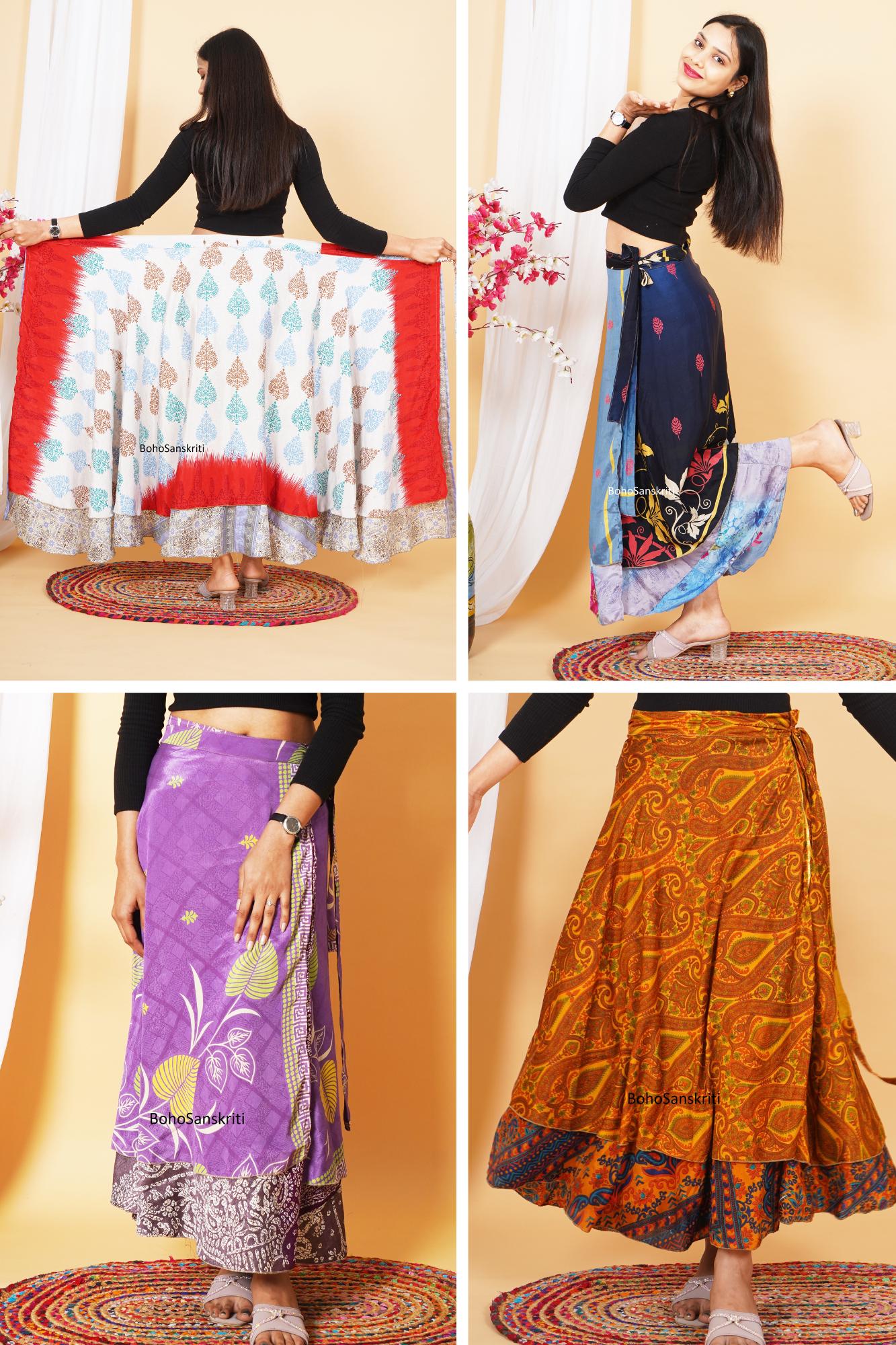 Recycled Sari Silk Wrap Skirt: Reversible, Lightweight, Double