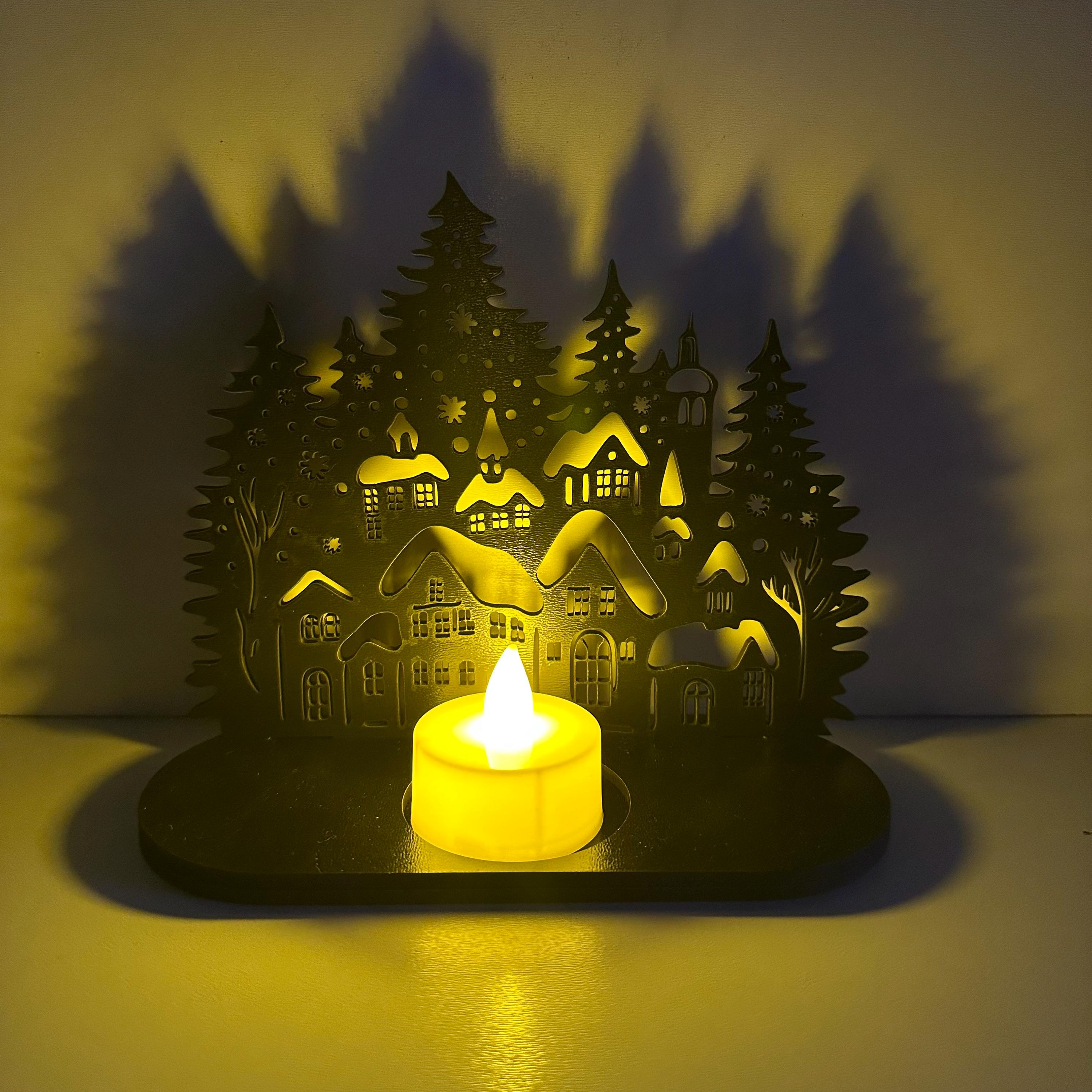 Snowy Christmas Village Candle Holder SVG, DXF, AI Winter Tealight