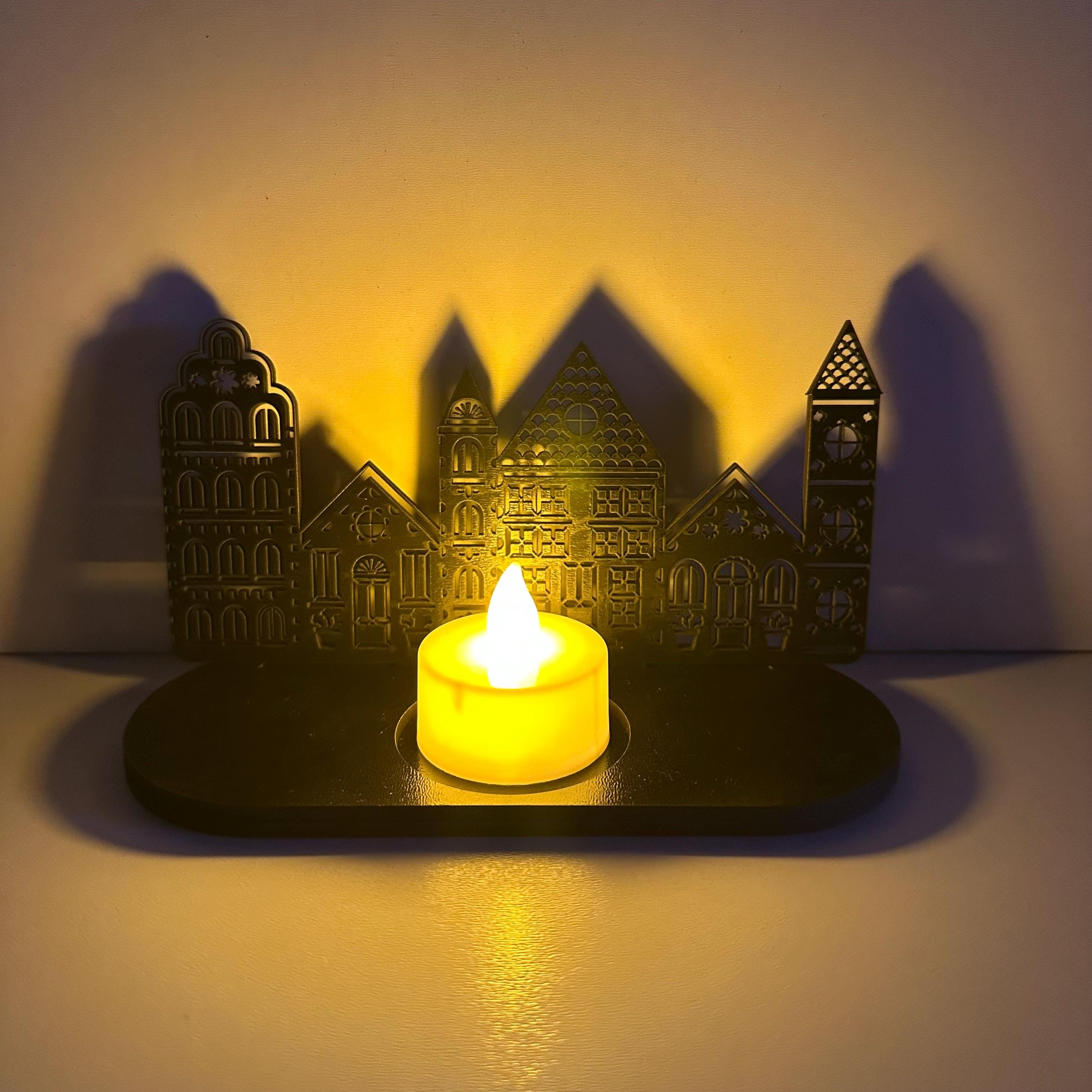 Christmas Village Candle Holder Digital File Holiday Decor SVG, AI