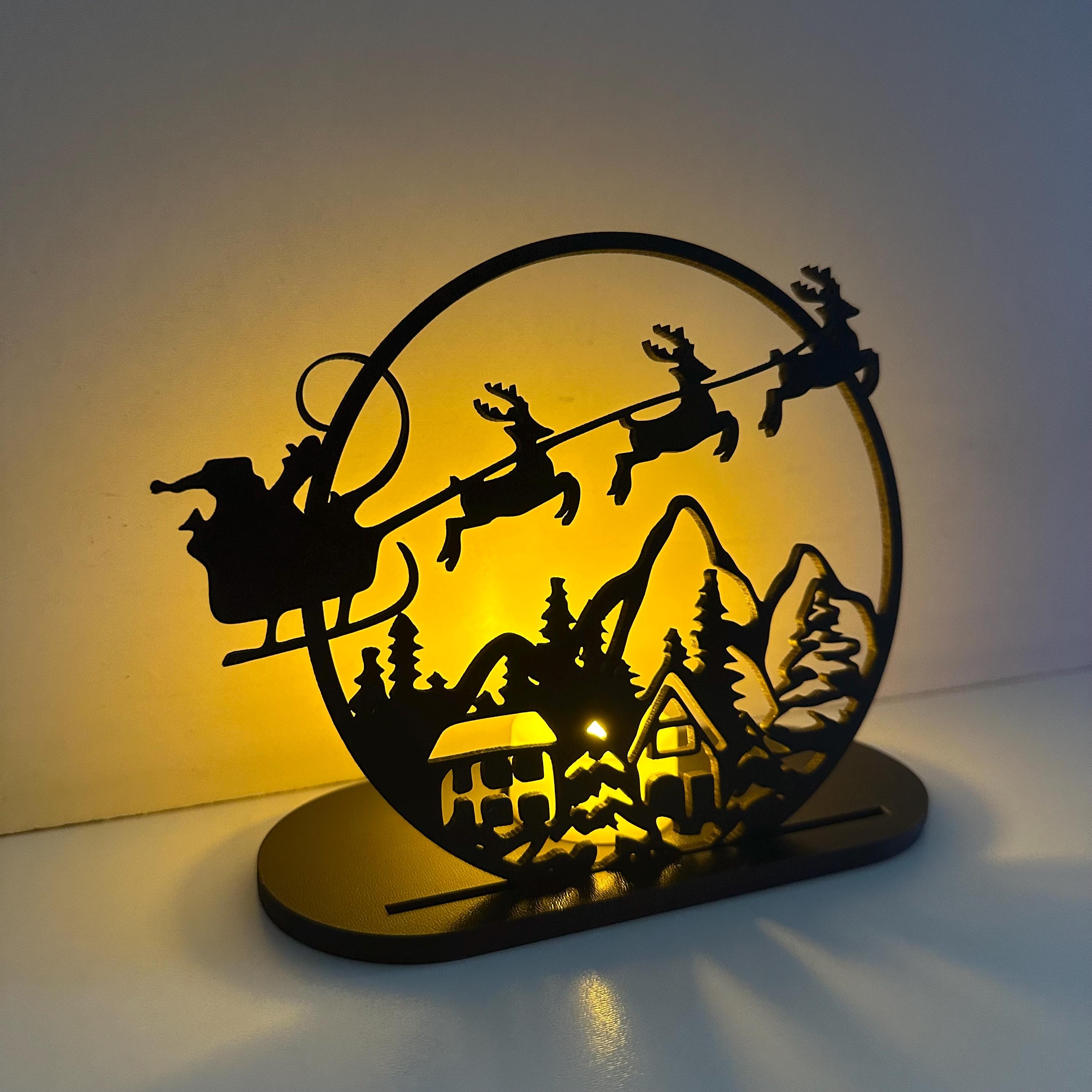 Santa Sleigh Reindeer Candle Holder SVG, Christmas Lantern Laser Cut ...