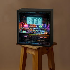 Cyberpunk Neon Bar Night Light – Futuristic LED Lamp, Sci-Fi Bar Decor, Retro Wave Mood Lighting, Cyber City Ambience, Gamer Room Aesthetic
