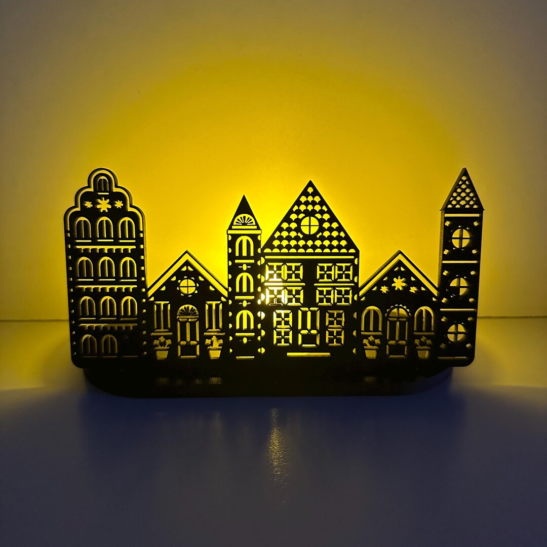 Christmas Village Candle Holder Digital File Holiday Decor SVG, AI