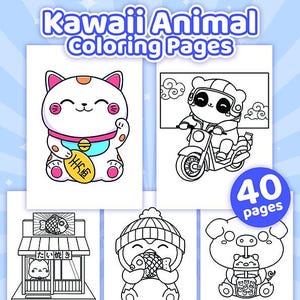 Kawaii Animals Coloring Book for Kids & Adults – 40 Cute Printable Pages – Instant Download PDF - Fun for kids and relaxing for adults