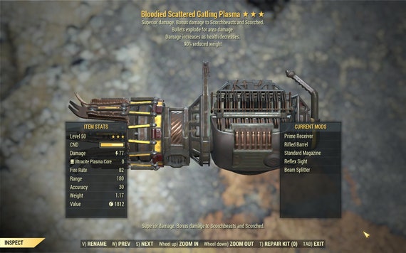 Fallout 76 Pc Bloodied Gatling Plasma Bloodied Explosive Etsy