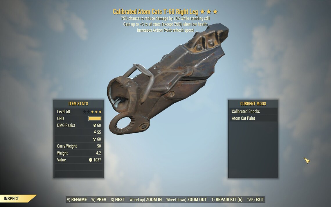 Fallout 76 PC Légendaire T60 Power Armor Inflexible Etsy