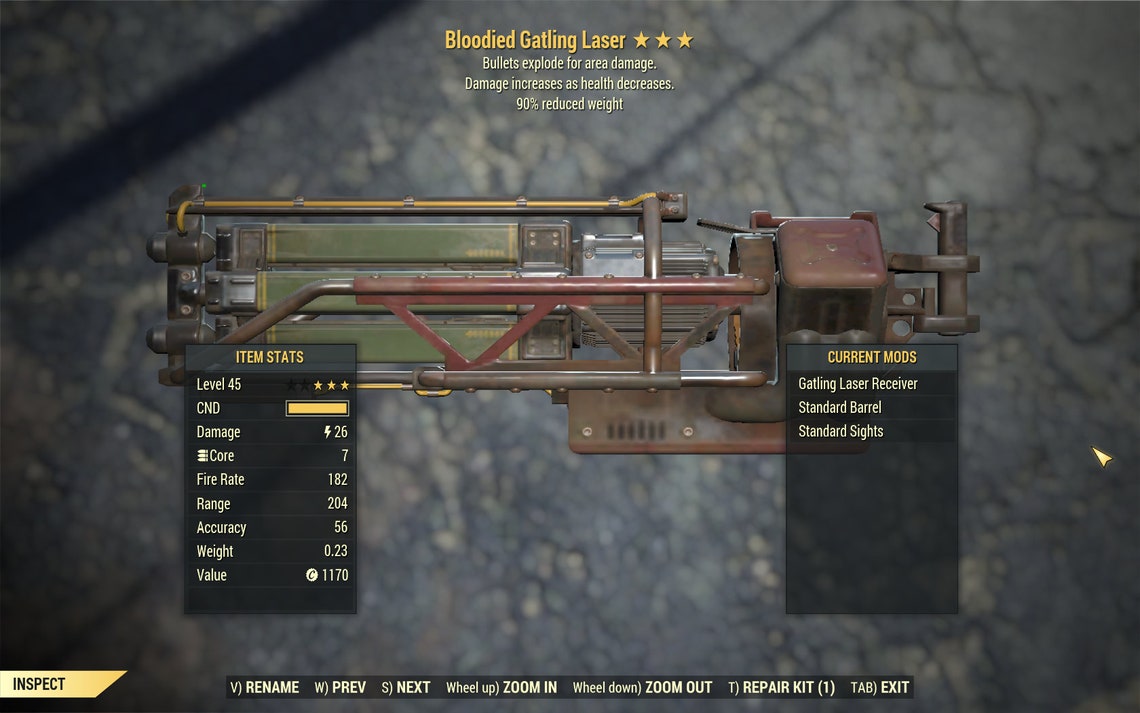 Fallout 76 PC Bloodied Gatling Laser Bloodied Explosive Etsy
