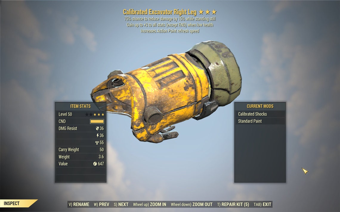 Fallout 76 PC Legendary Excavator Power Armor Unyielding Etsy