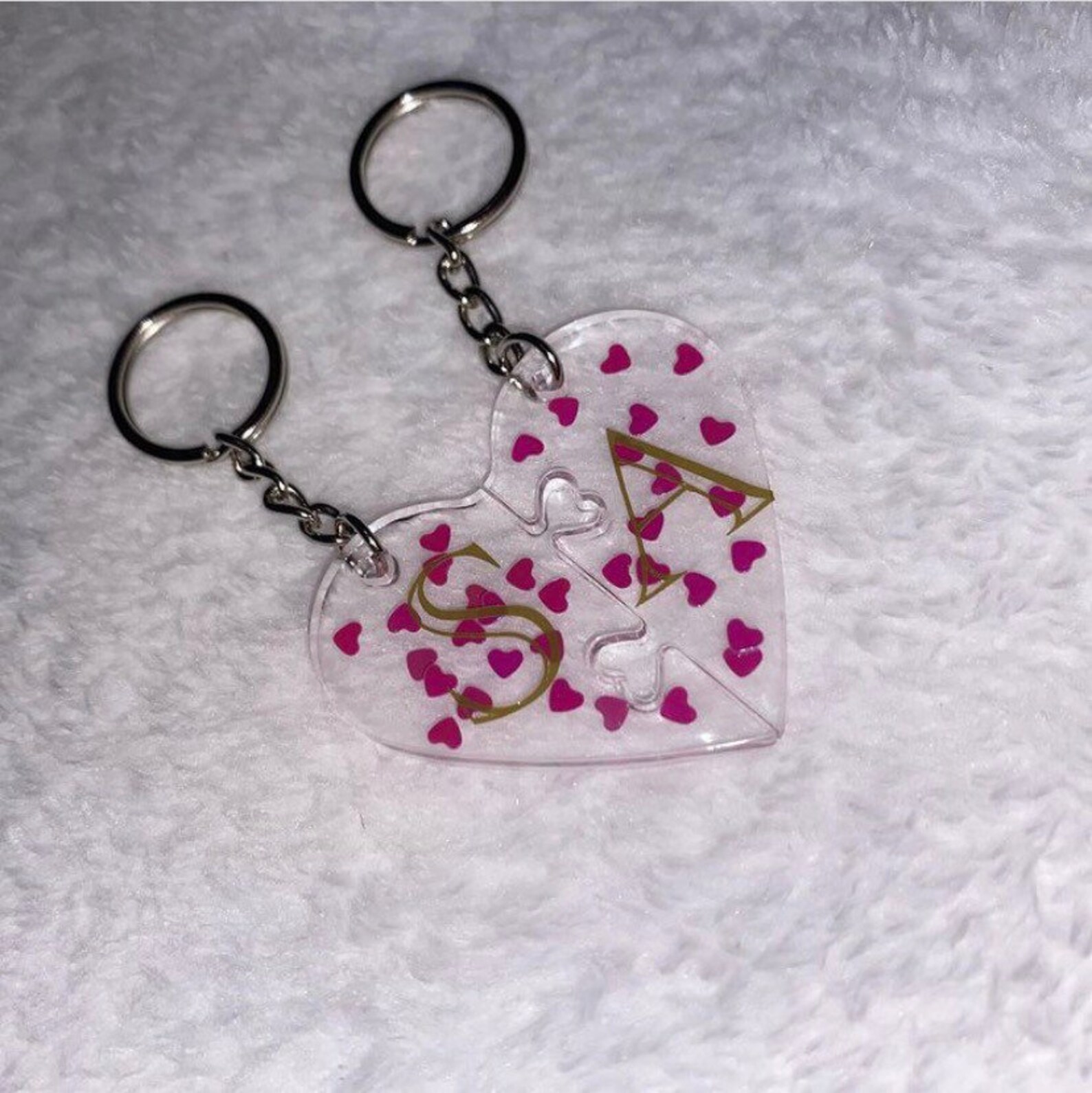 2 Connecting Half Heart Resin Keychains w/ Gold Flakes Rose | Etsy