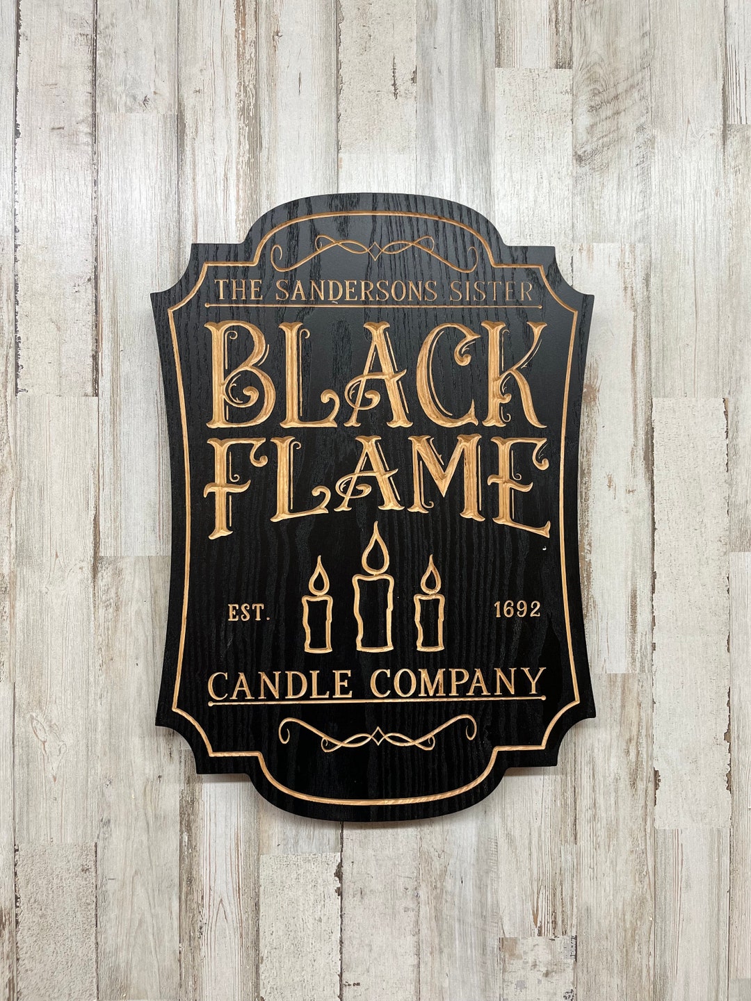 Handcrafted black Flame Candle Company Hardwood Sign Etsy