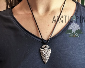 Arrowhead Icelandic Viking Helm of Awe, norse jewelry, protection necklace, runic, rune, nordic pendant, rune compass, Aegishjalmur necklace