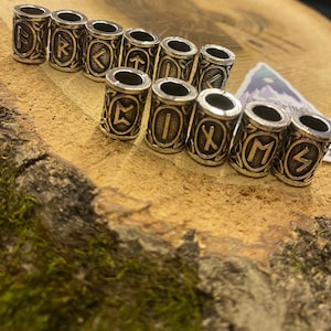 Viking Runes Beads / Runic Alphabet Dreadlock Bead / Hair wrap bead / Norse - Individual Beads