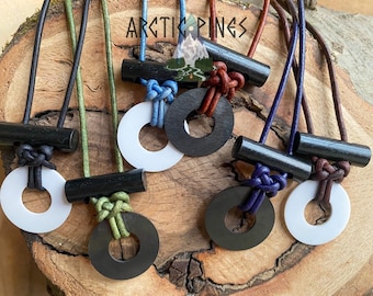 Collar de cerámica con forma de círculo de la vida para iniciar fuego - Longitud ajustable - Unisex / Supervivencia para iniciar fuego (Impermeable y a prueba de óxido) - Varilla de ferro