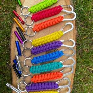 Paracord Keychain with Carabiner Clips and Whistle - Survival Keychain