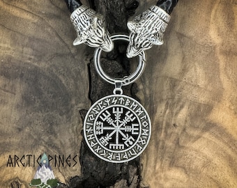 HEAVY Wolf Vegvisir Necklace, Vegvisir, norse jewelry, nordic amulet, protection necklace, runic, rune, Vegvísir, nordic pendant