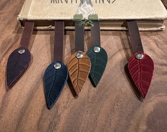 Leaf bookmark, Recycled leather leaf bookmark, Gift for readers, Nature bookmark, Handmade bookmark, Book accessories