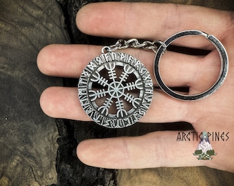 Icelandic Compass Helm of Awe Keychain, Aegishjalmur , norse jewelry, nordic amulet, protection necklace, runic, rune, nordic pendant