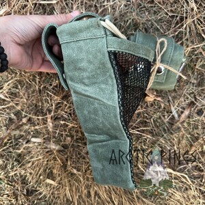 FOREST GREEN MESH Gathering / Foraging Bag Folding Collapsable Drawstring Bushcraft Bag Belt Pouch Belt Bag Mushroom bag berry bag image 5