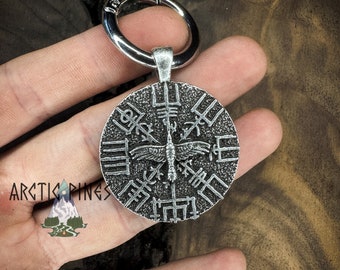 Raven Vegvisir Keychain, Vegvisir, norse jewelry, nordic amulet, protection necklace, runic, rune, Vegvísir, nordic pendant