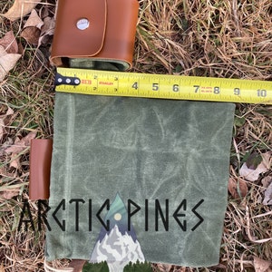 FOREST GREEN Gathering Foraging Bag, Folding Collapsible Drawstring Bushcraft Bag, Belt Pouch, Waxed Canvas Mushroom bag, berry bag image 5