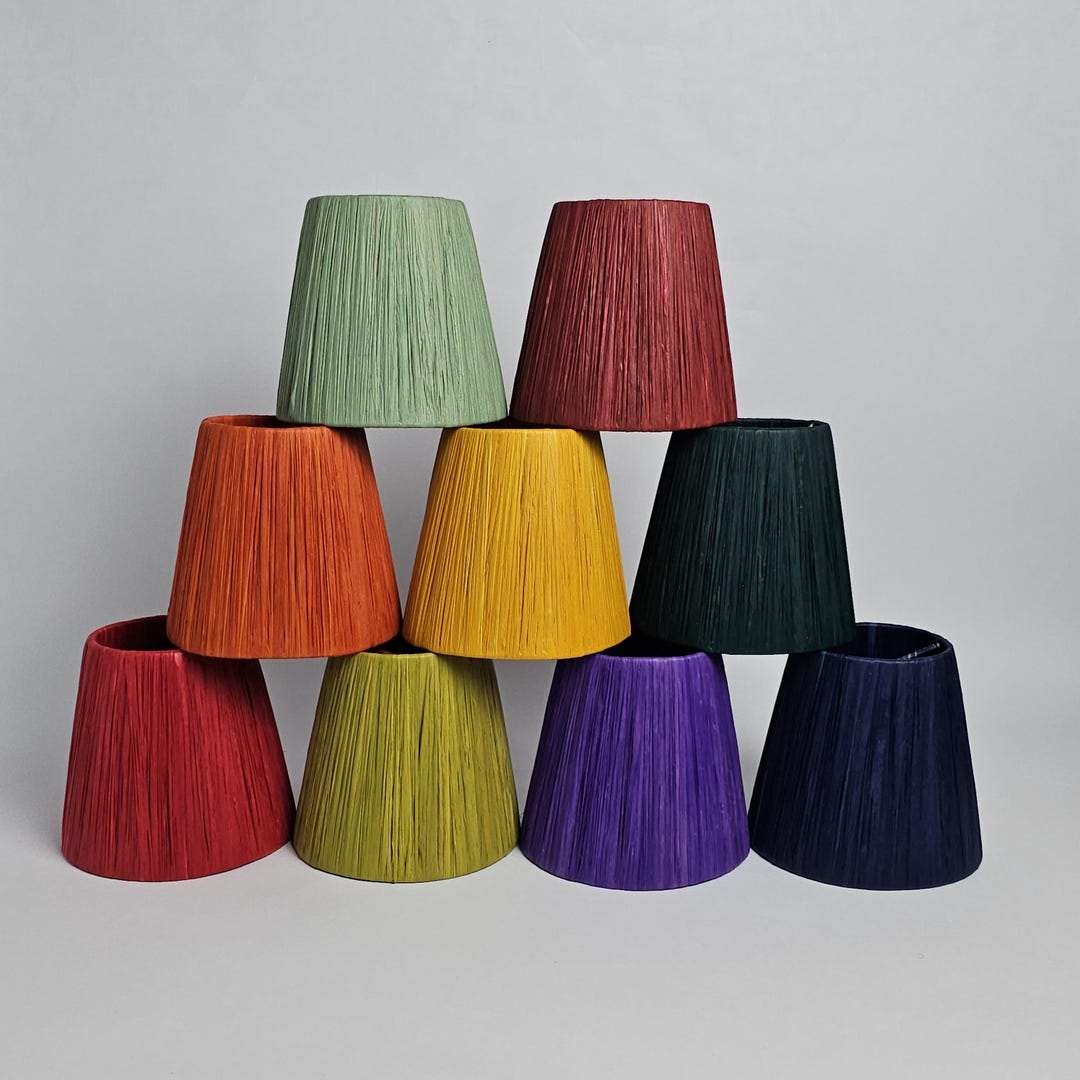 Handmade Raffia Clip on Lampshade Natural Dyed Colors Boho handmade-raffia-clip-on-lampshade-natural-dyed-colors-boho