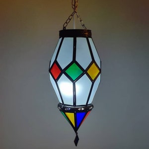 Handcrafted Moroccan Colored Glass Lantern, Moroccan Pendant