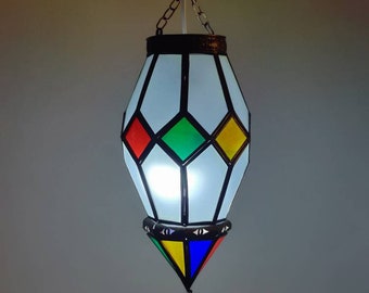 Handcrafted Moroccan Colored Glass Lantern, Moroccan Pendant