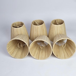 Set of 6 Small handmade raffia Lamp Shade Clip on Bulb for Candelabra Bulbs, Mini raffia Lampshades for Chandeliers