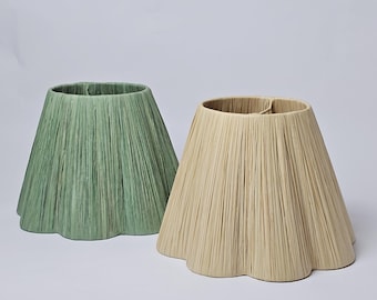 Unique Handmade scalloped Dyed & Natural Raffia Lampshade