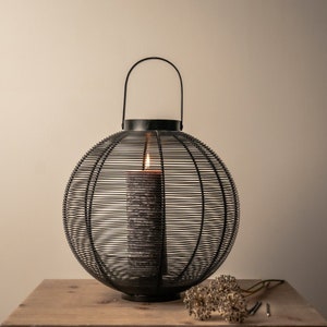 Large Black Hurricane Lantern, Metal Lantern Candle Holder, Candle Lantern Home Decor, Rustic Modern Living Room Decor, Warm Living Decor