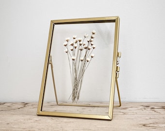 Gold Pressed Flower Frame with Real Star Daisies, Botanical Home Decor, Freestanding Herbarium Art, Unique Housewarming Gift, Handmade Gift