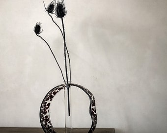 Tortoise Hand Blown Glass Vase, Circular Single Stem Recycled Glass Vase For Flowers,  Modern Test Tube Vase, Thoughtful Housewarming Gift