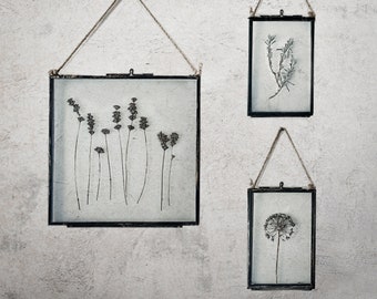 Set van drie ingelijst herbarium, 3-delige kunst aan de muur, geperst bloemenframe, gedroogde bloemenkunst, gedroogde lavendel, woondecoratie, doordacht huwelijkscadeau