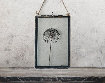 Rustic Dried Flowers In Hanging Frame, Dried Allium, Pressed Flower Frame, Herbarium, Framed Dried Flowers, New Home Gift For Best Friend