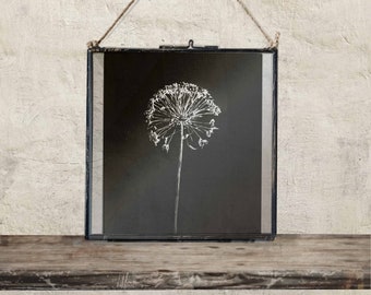 Black And White Pressed Flower Art Hanging Photo Frame, Monochrome Botanical Wall Art, Minimalist Wall Decor, Thoughtful Housewarming Gift