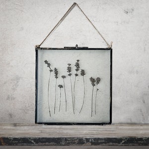 Dried Lavender Pressed Flower Frame, Botanical Herbarium Wall Art, Rustic Hanging Glass Decor, Lavender Gift for Her, Housewarming Keepsake