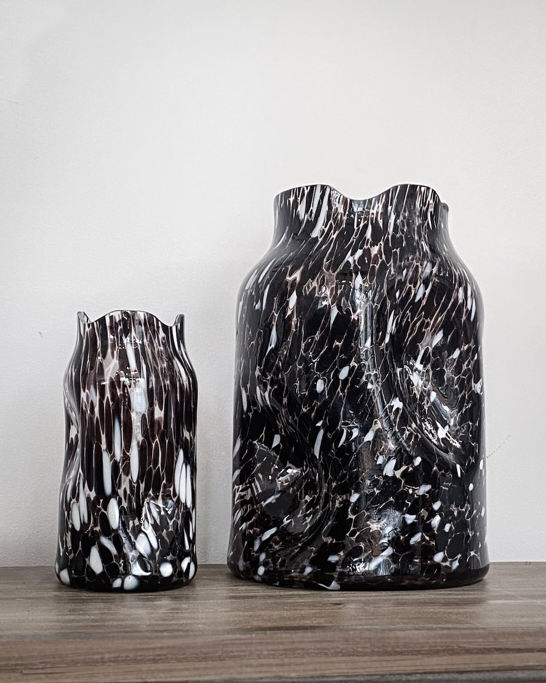 Black and White Hand Blown Glass Vase, Vase for Flowers, Tortoise Vase