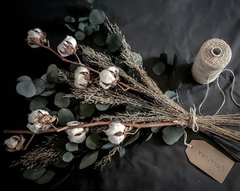 Preserved Eucalyptus, Cotton Stems, Dried Flower Bouquet, Dried Flowers Arrangement, Housewarming Gift, Thoughtful Gift For Special Friend