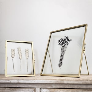 Set Of 2 Gold Standing Herbarium Picture Frames, Pressed Flower Frame, Pressed Flower Art, Unique Home Decor, Special Housewarming Gift