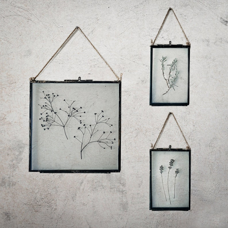 Herbarium Picture Frame Set, 3 Piece Wall Art, Pressed Flower Frame, Rustic Dried Flowers, Thoughtful Wedding Gift For Friend, Home Decor image 1