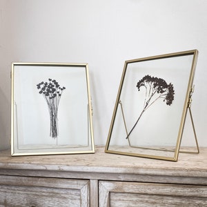 Set Of Two Gold Standing Real Pressed Flowers Picture Frames, Pressed Flower Frame, Herbarium, Home Decor, Thoughtful Housewarming Gift