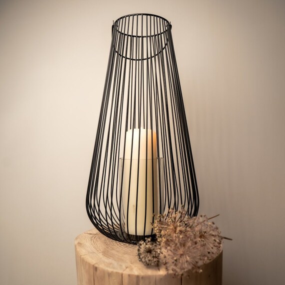 Handmade Black Metal Cage Lantern Pillar Candle Lantern Holders