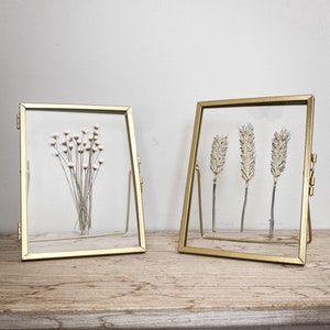Set Of 2 Gold Standing Picture Frames, Pressed Flower Frame, Herbarium, Pressed Flower Art, Unique Home Decor, Special Housewarming Gift