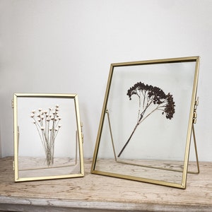 Set Of 2 Gold Standing Herbarium Picture Frames, Pressed Flower Frame, Pressed Flower Art, Unique Home Decor, Special Housewarming Gift